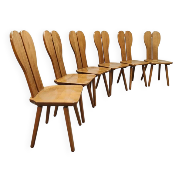 Chaises de salle à manger vintage brutalistes en bois 1970 « cœurs »