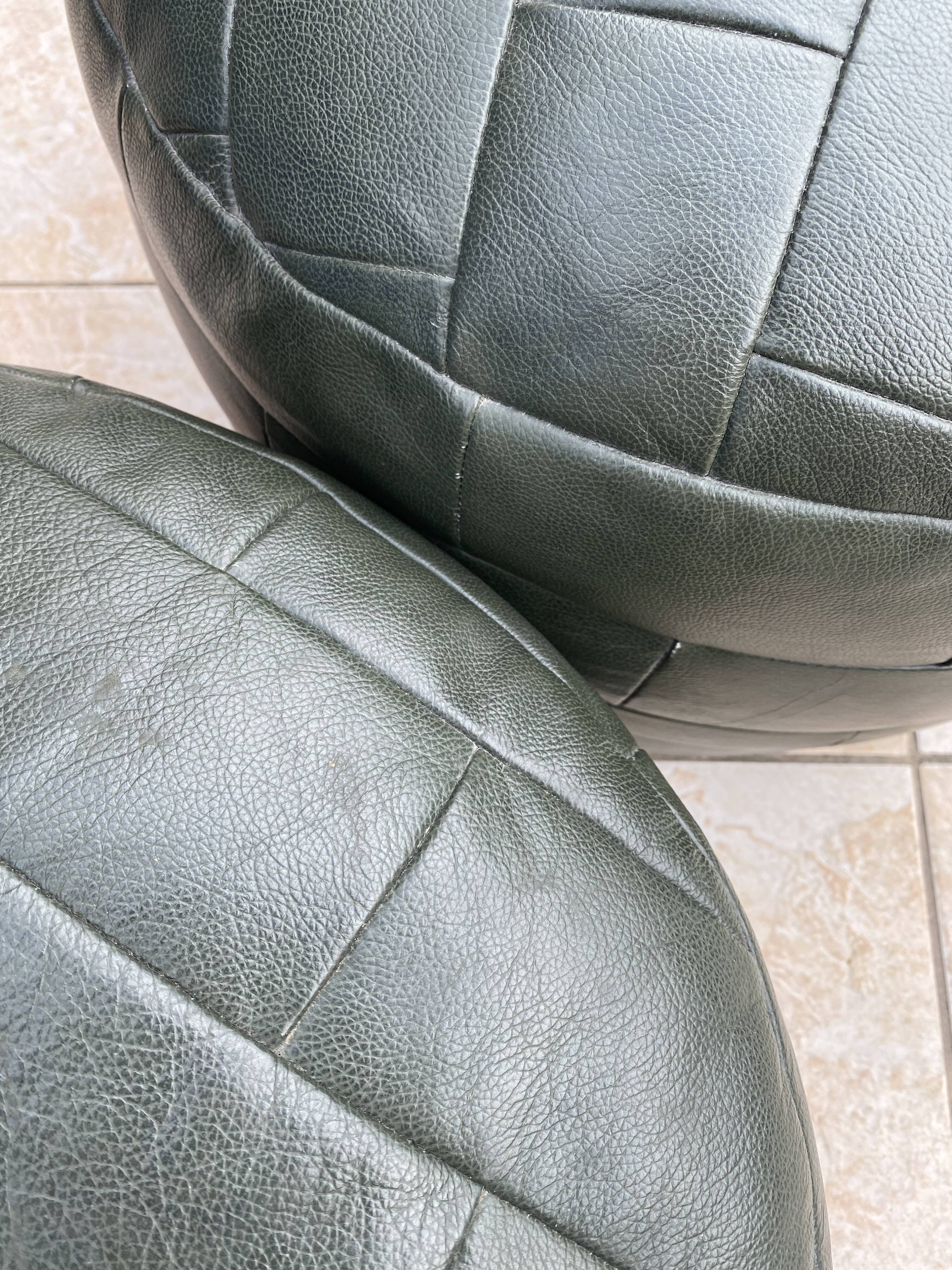 Two poufs or pieces of sofas in leather patchwork