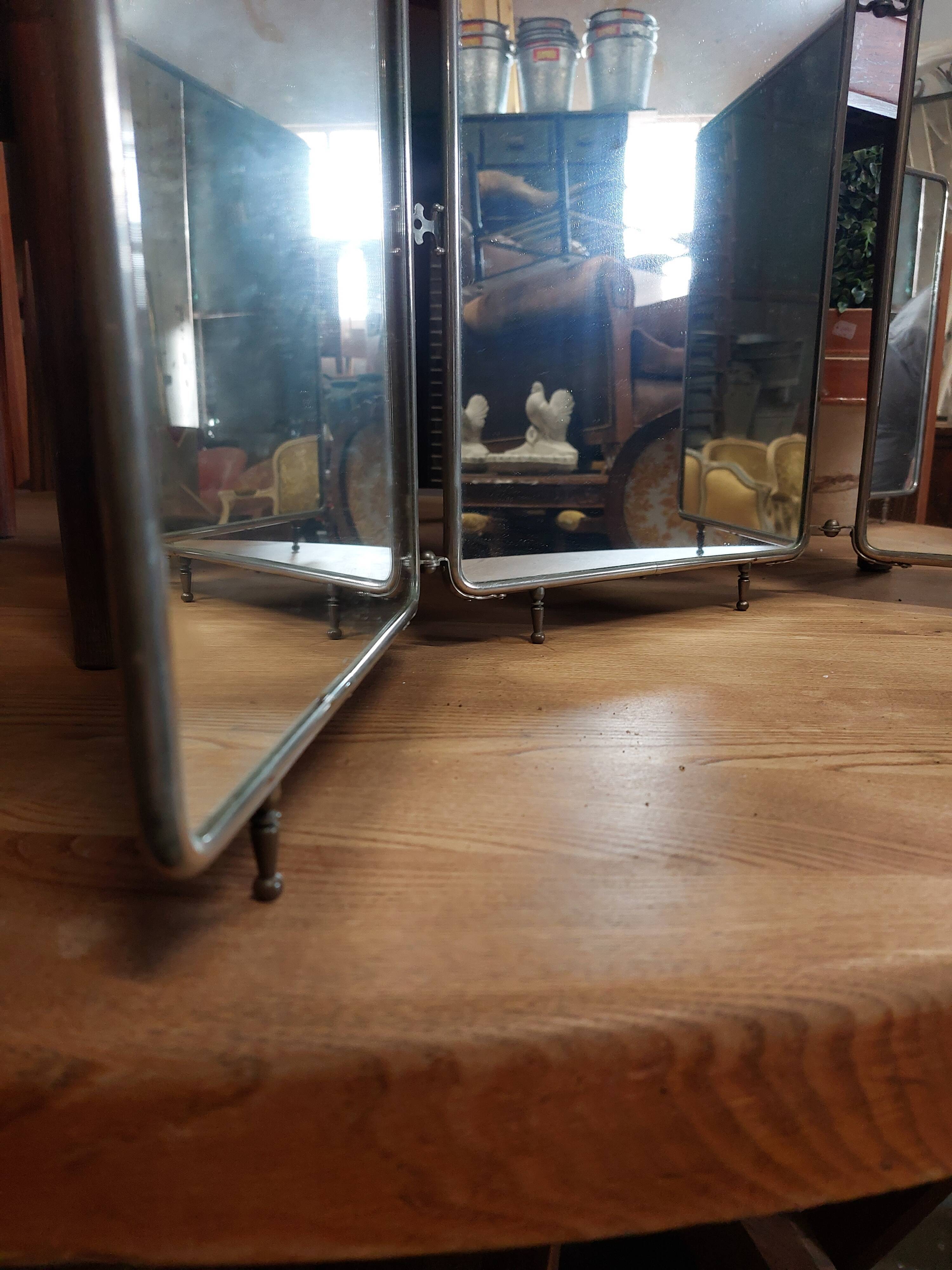 Miroir de barbier triptyque sur pieds 1930