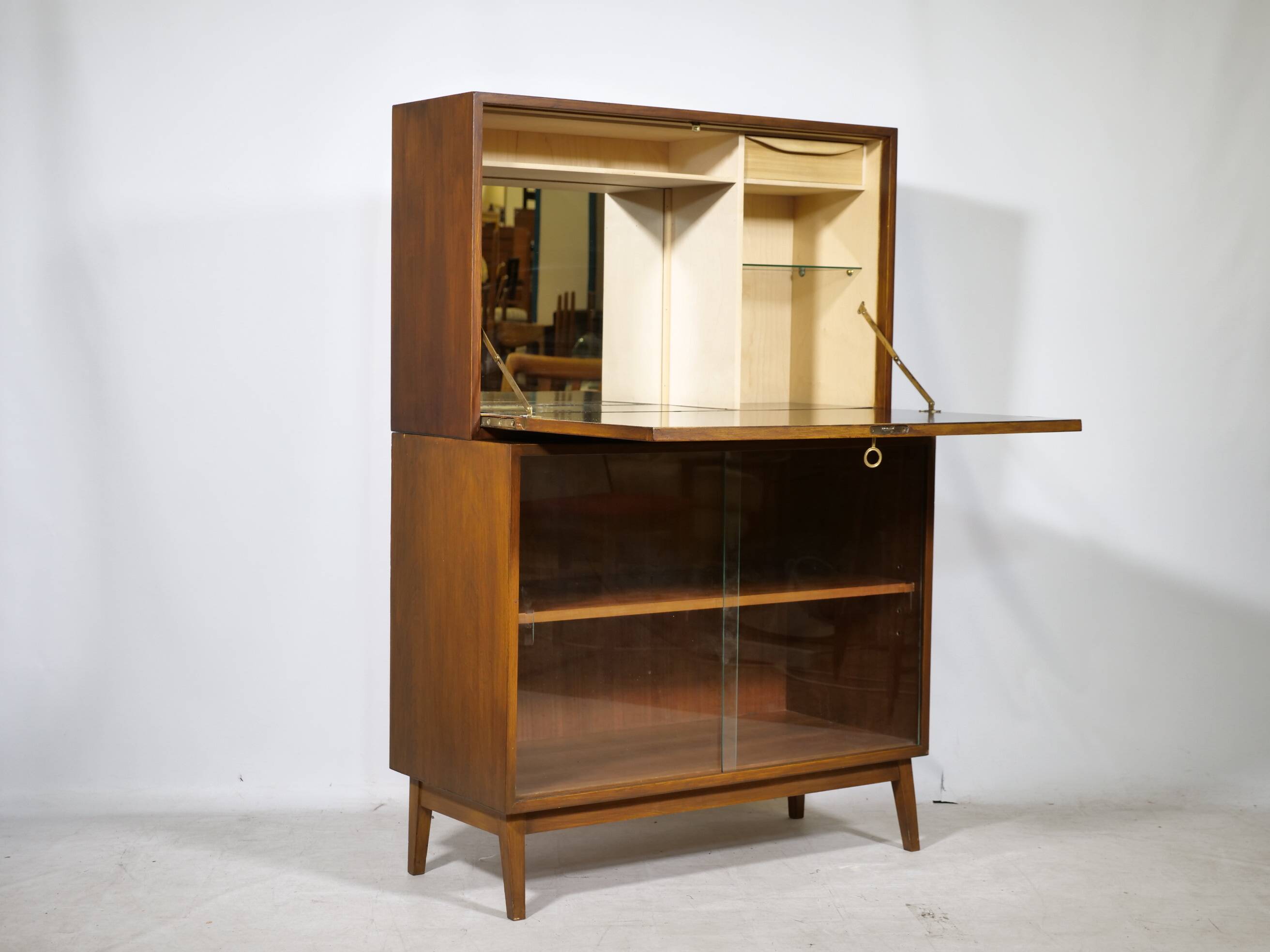 Mid Century Secretary Display Cabinet Highboard in Teak, 1960s