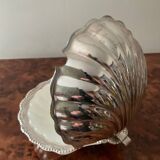 Vintage silver metal shell butter dish