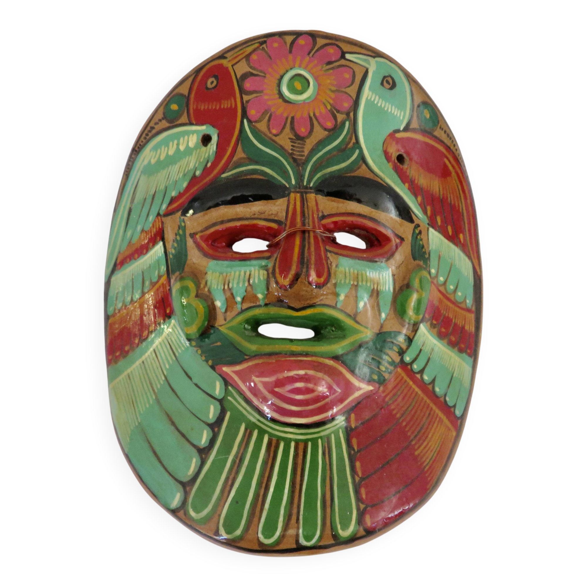 Masque Mexicain en terre cuite, art populaire Mexicain, années 70