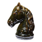 Vintage 1980s glazed terracotta chess knight or horse head.
