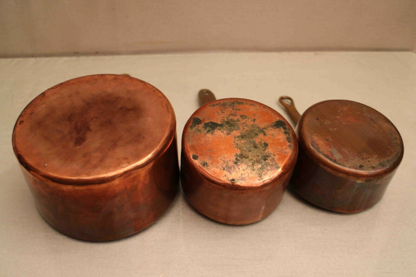Lot of 3 copper pans No.10 and No.14