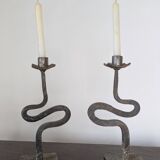 Pair of wrought iron candlesticks