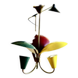 Vintage tri-color chandelier in lacquered steel and brass