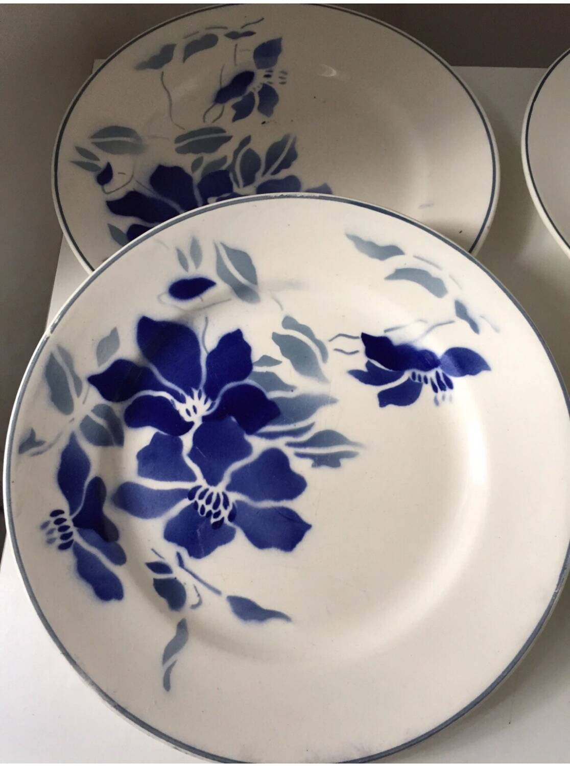 Ensemble assiettes 4 assiettes Longchamp Terre de fer décor fleurs