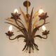 Vintage Hollywood Regency Wheat Sheaf Gold Gilt Metal 5 Light Chandelier