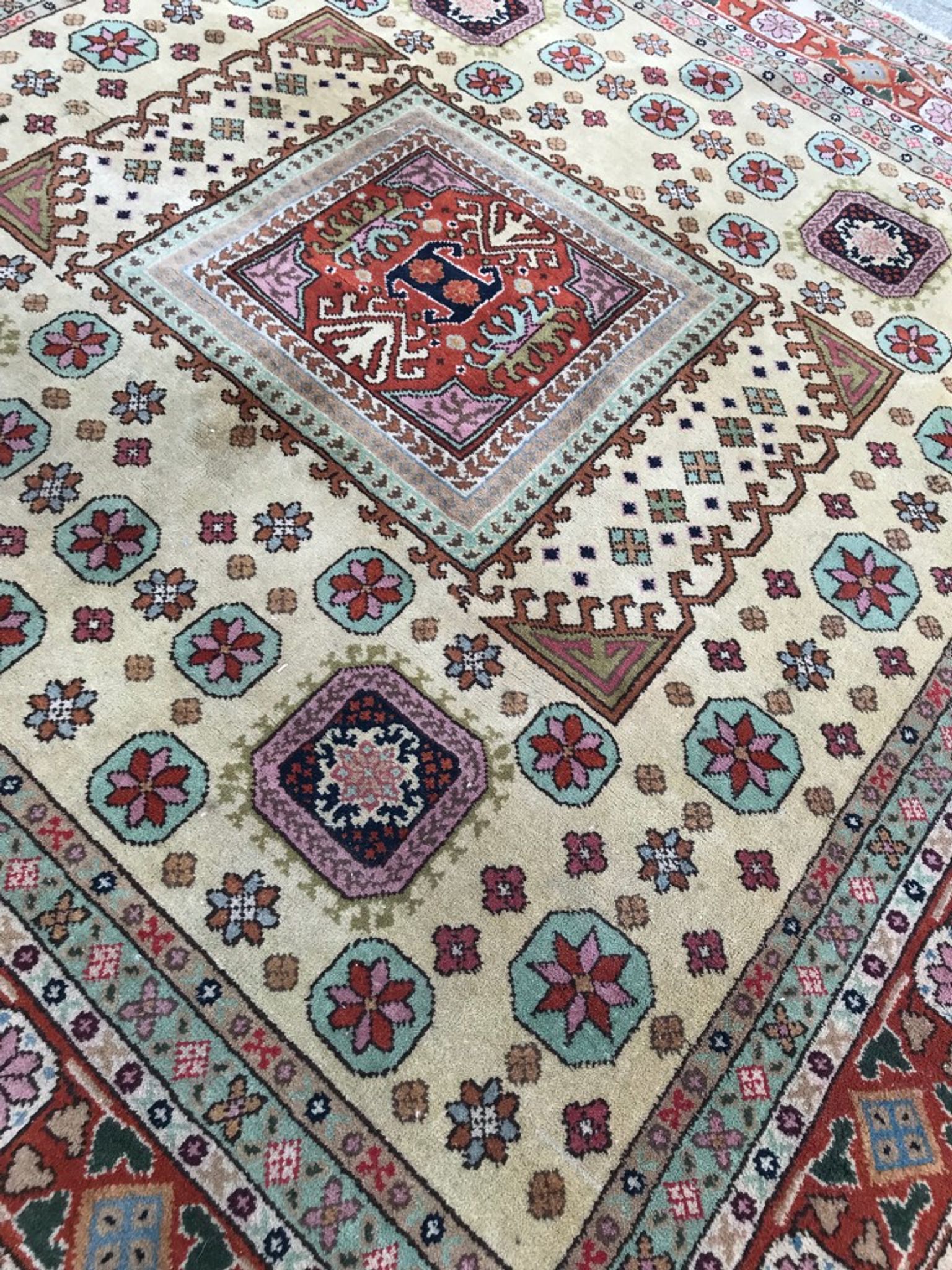 Old hand made square transylvania oriental rug wool 182 x 182