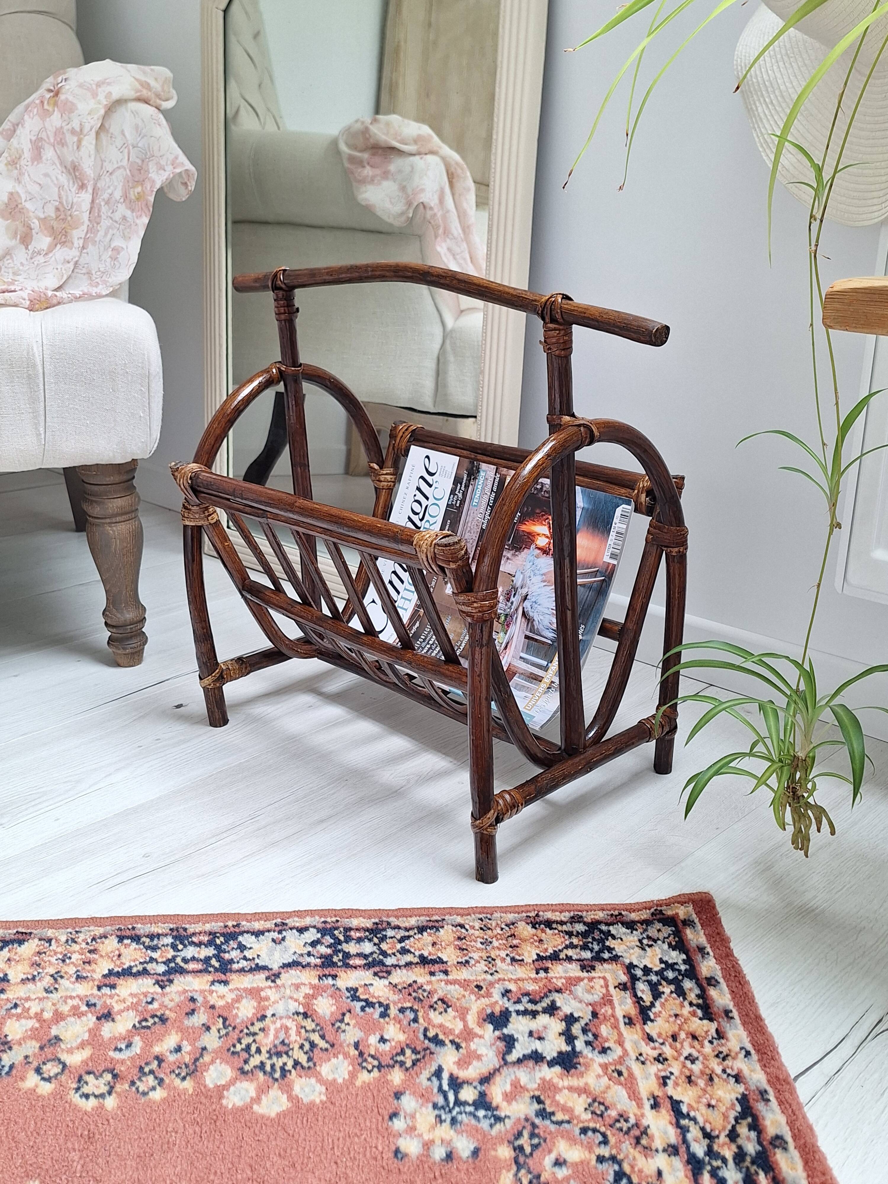 1970s rattan magazine rack