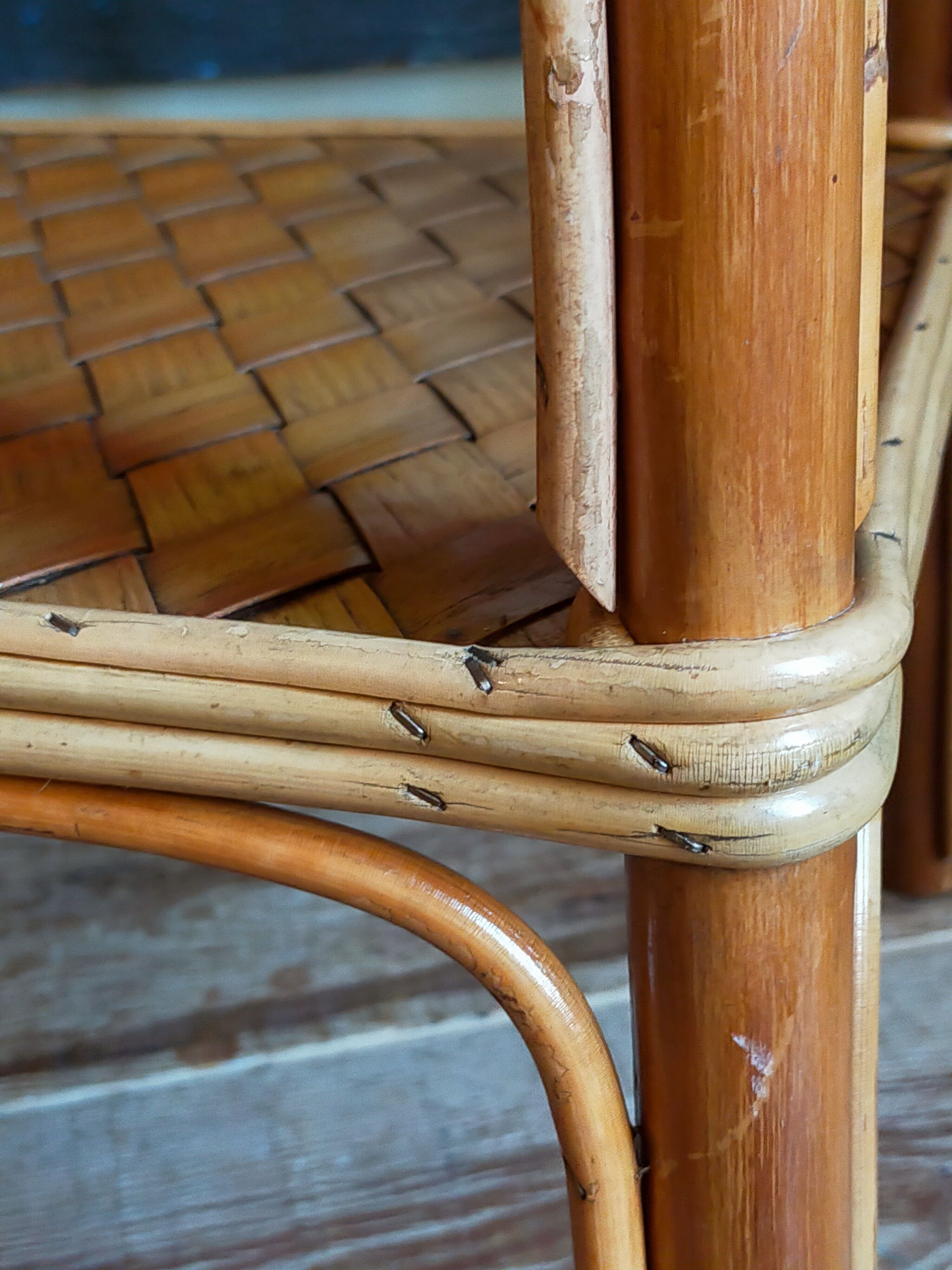 Side service table in wood and rattan 50s
