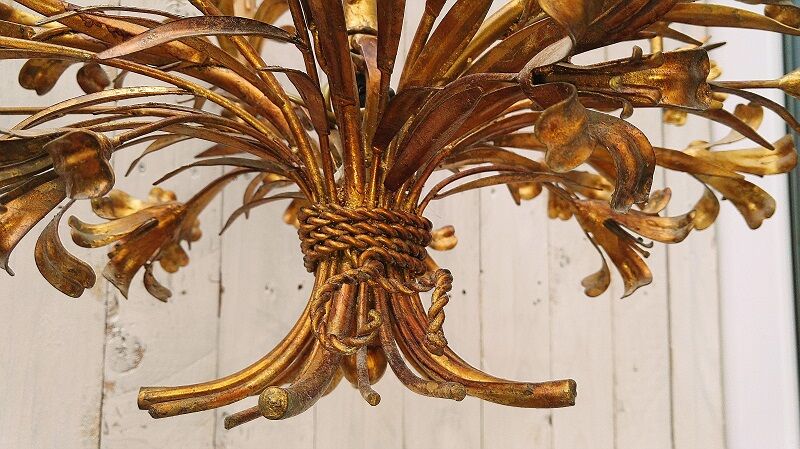 Chandelier 5 lights, gold leaf