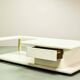 White High Gloss Free Form Italian Design Coffee Table w. Brass Accents 70s
