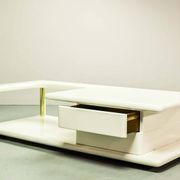 White High Gloss Free Form Italian Design Coffee Table w. Brass Accents 70s