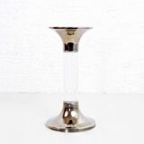 Candle holder in silver metal and lucite