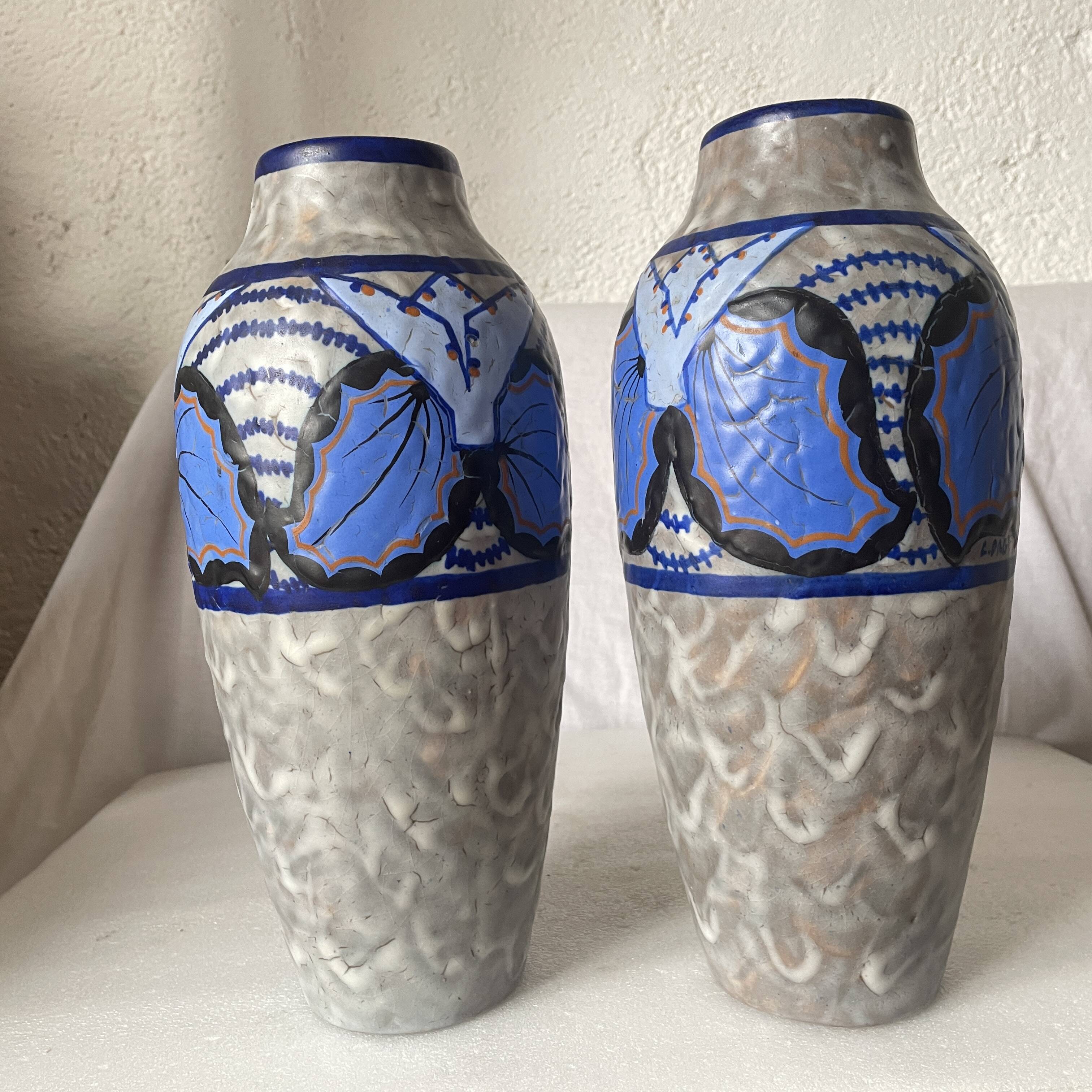 Pair of Papillon vases by Louis Dage art deco