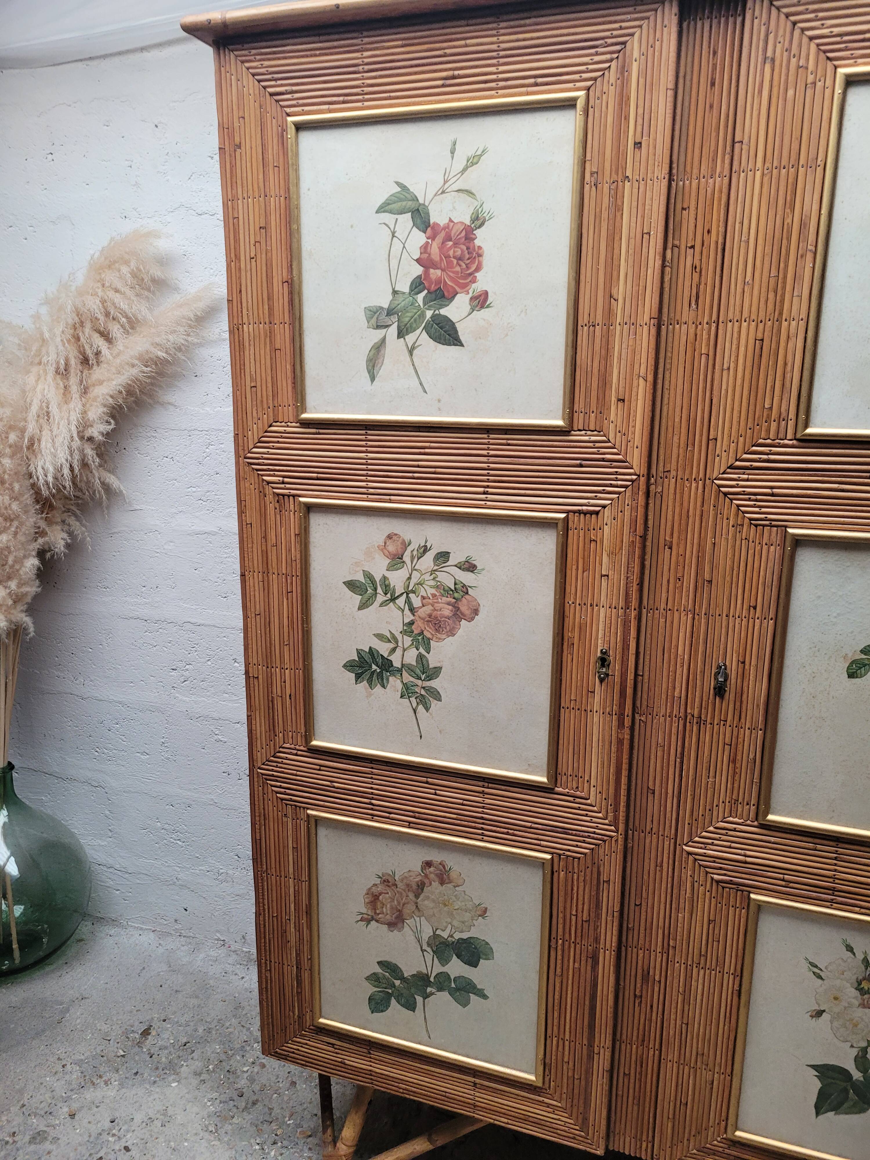 Vintage 1960s split bamboo and rattan wardrobe