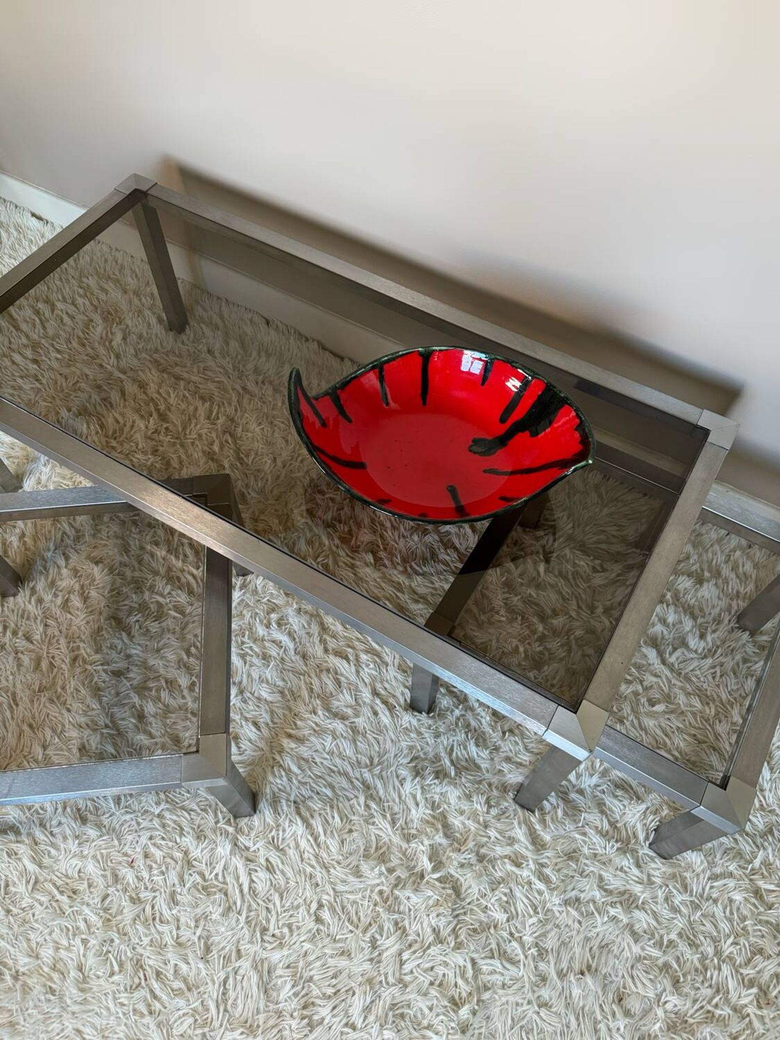 Table basse acier brossé design années 70 et gigognes