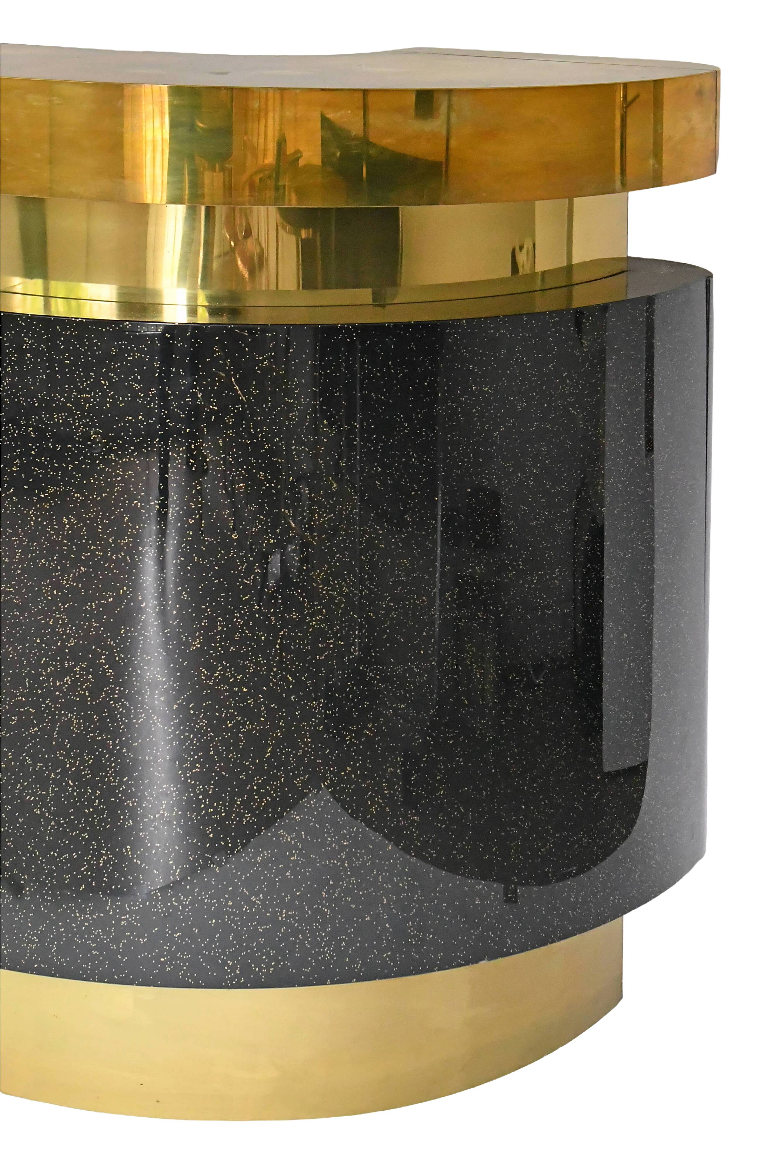 Bar in black lacquer and gilded brass by Jean-Claude Mahey for Maison Romeo.