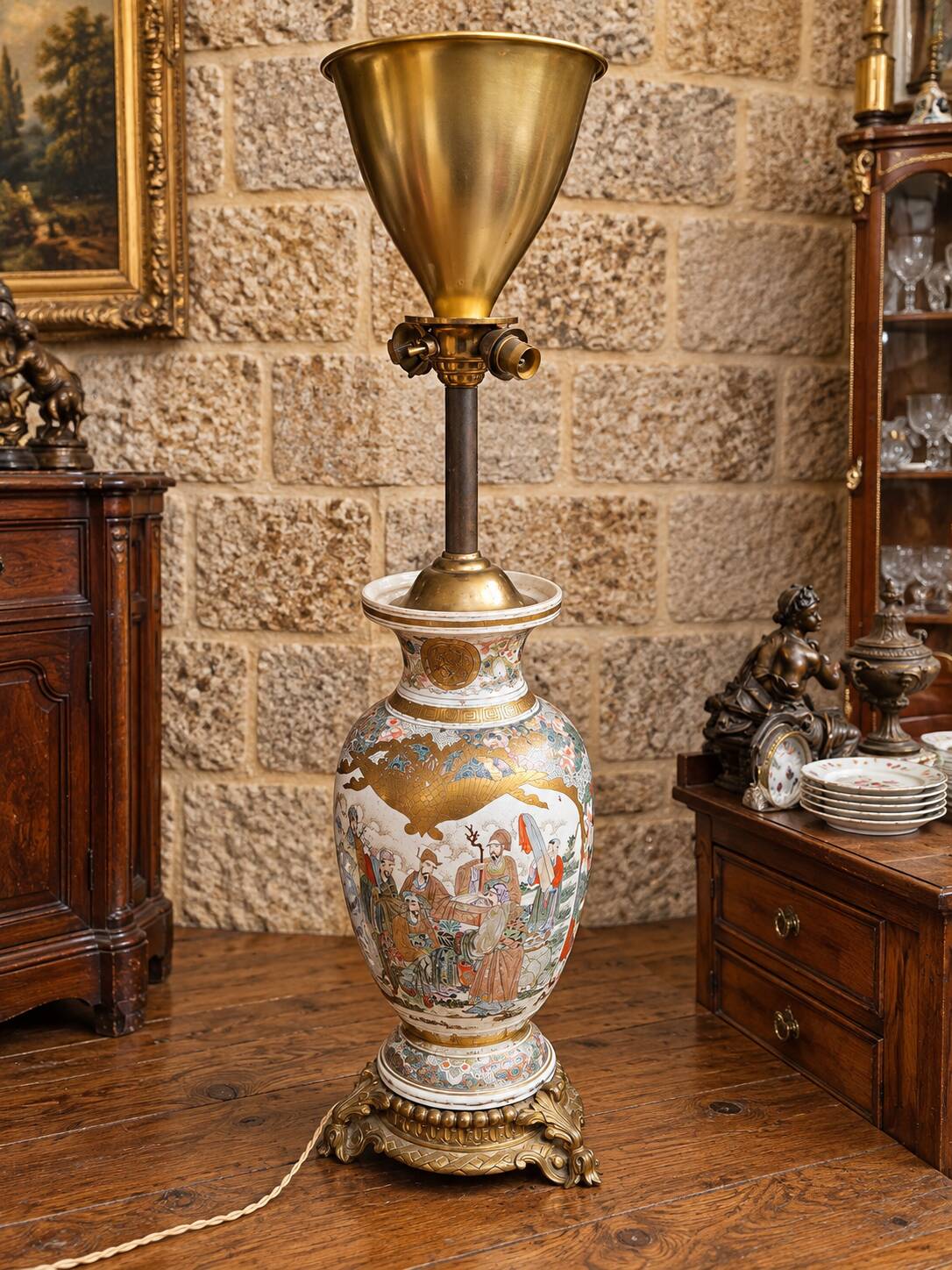 Pied de lampe en faïence de Satsuma – Japon, XIXe siècle