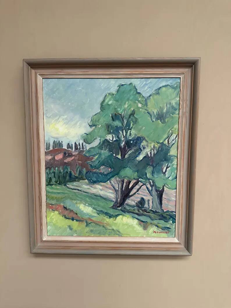 Original Swedish Oil on Canvas – "Landscape Composition" by Kramer – Signed – Vintage and Framed – 72 × 62 cm (28.3" × 24.4")