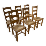 Set of 6 solid oak - straw chairs