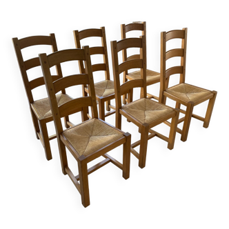 Set of 6 solid oak - straw chairs