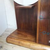 Art Deco dresser, solid walnut, veneer, 3 drawers, mirror.