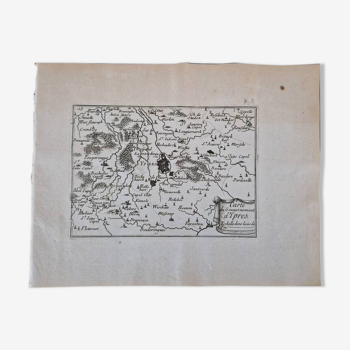 Gravure sur cuivre XVIIème siècle  "Carte du gouvernement d'Ypres"  Par Pontault de Beaulieu