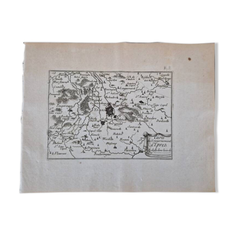 17th century copper engraving "Map of the government of Ypres" By Pontault de Beaulieu