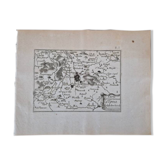 Gravure sur cuivre XVIIème siècle  "Carte du gouvernement d'Ypres"  Par Pontault de Beaulieu