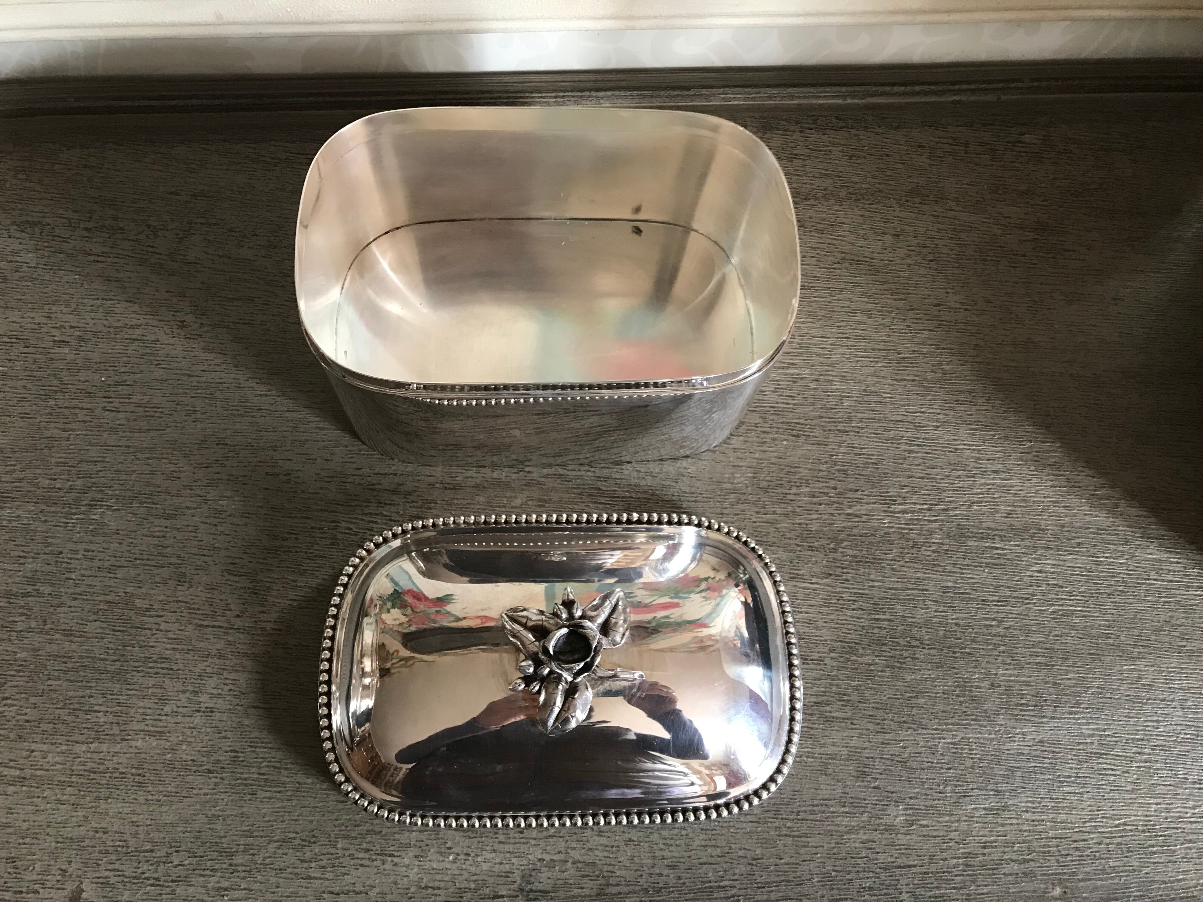 Box seed "rose" in silver metal