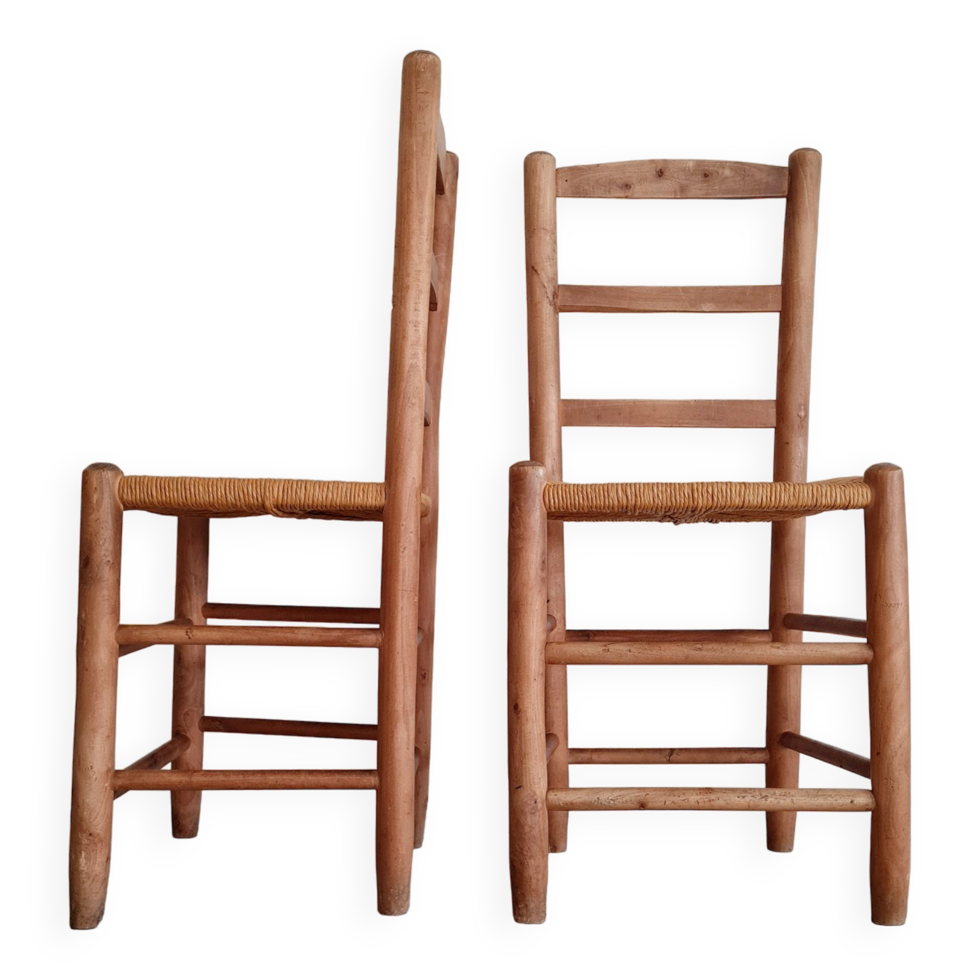 Paire de chaises en bois et paille