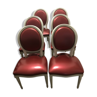 Lot de 6 chaises médaillon rouge