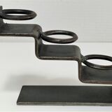 Sculptural candle holder patinated steel design 80s