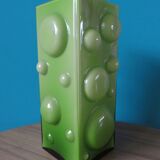 Vase carré à demi-bulles en verre doublé vert pomme - Danemark 1975
