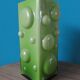 Square vase with half-bubbles in apple green double-layered glass - Denmark 1975