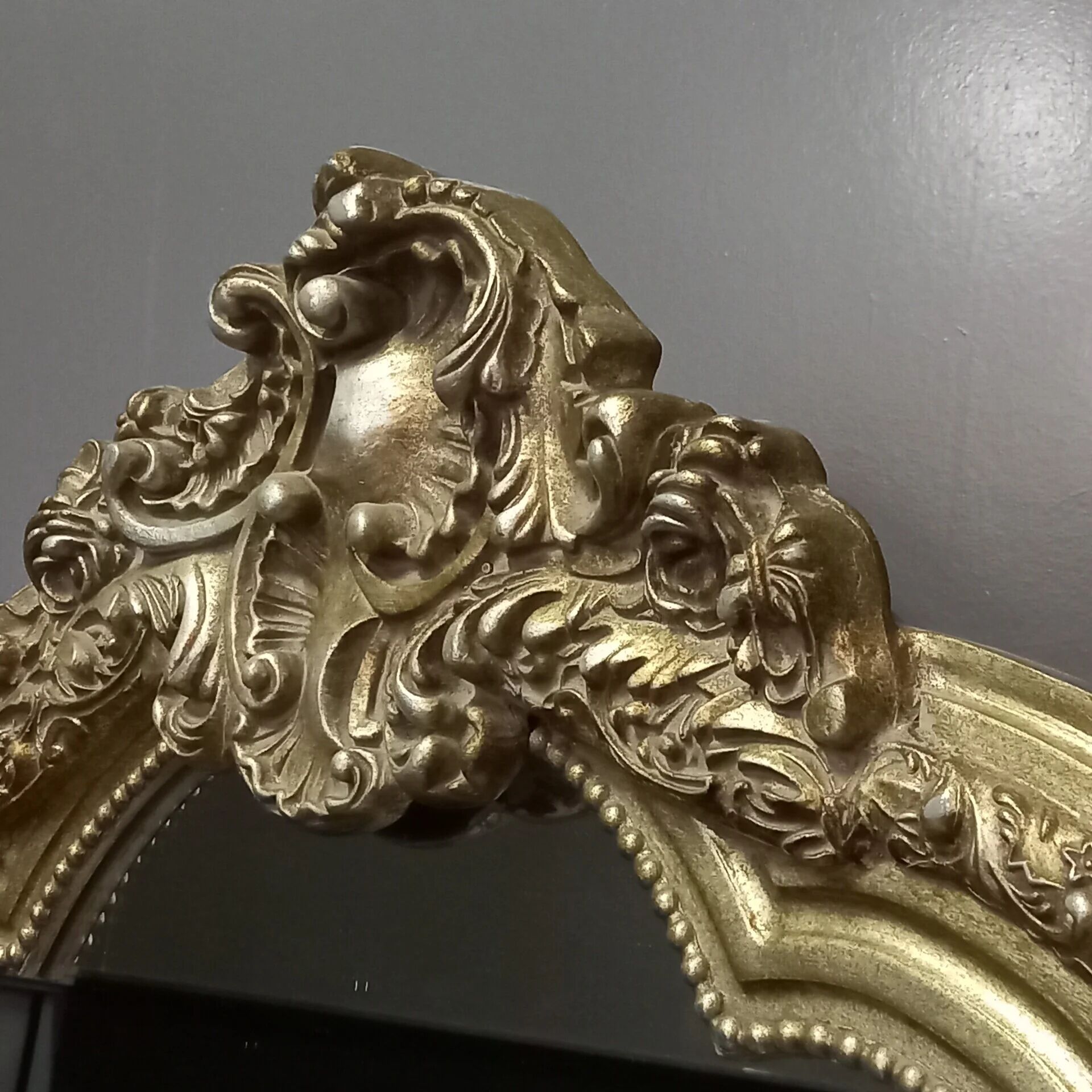 Large vintage French mantel mirror baroque wooden frame