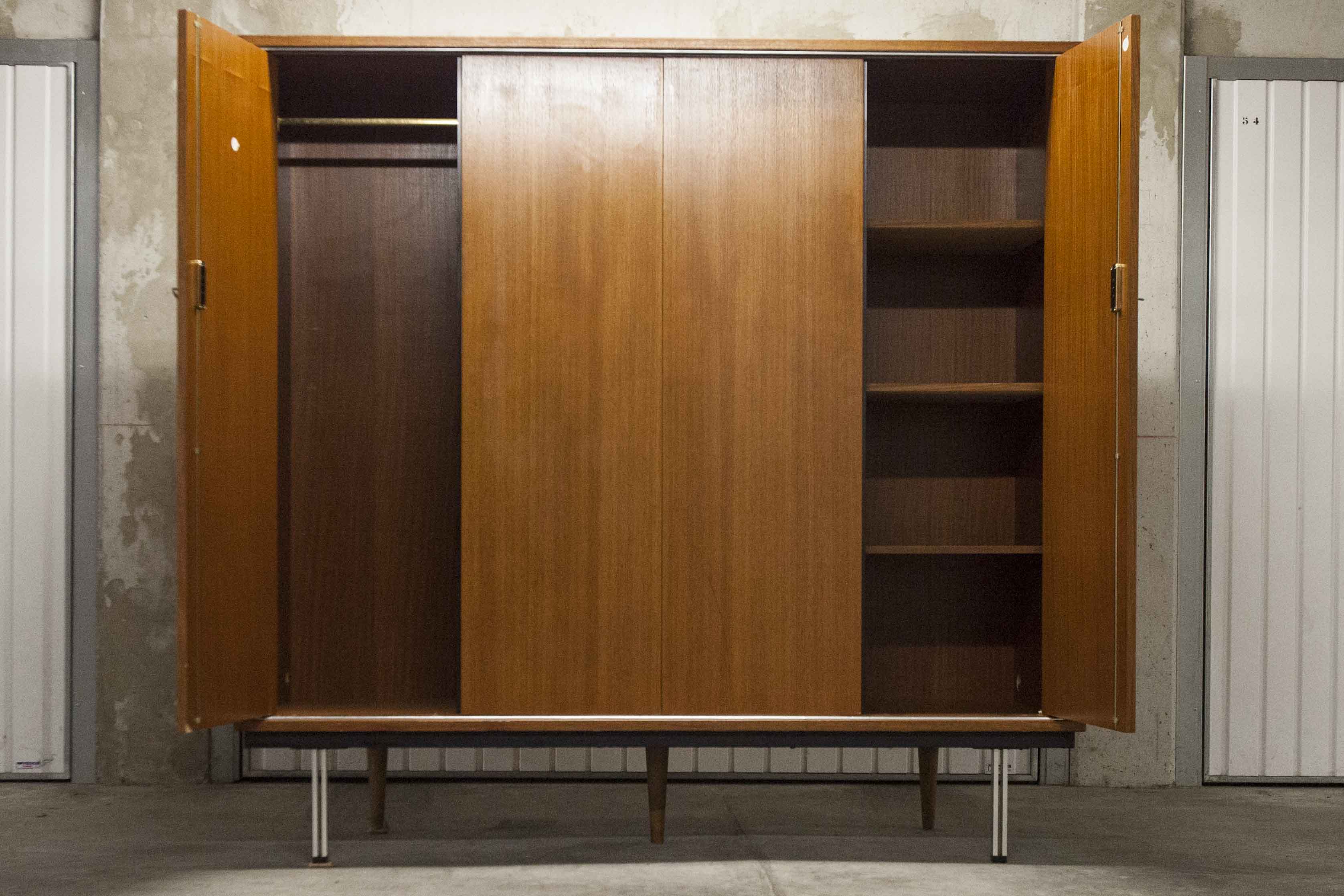 Wardrobe 1970 teak 4 doors half wardrobe half shelf 182 cm