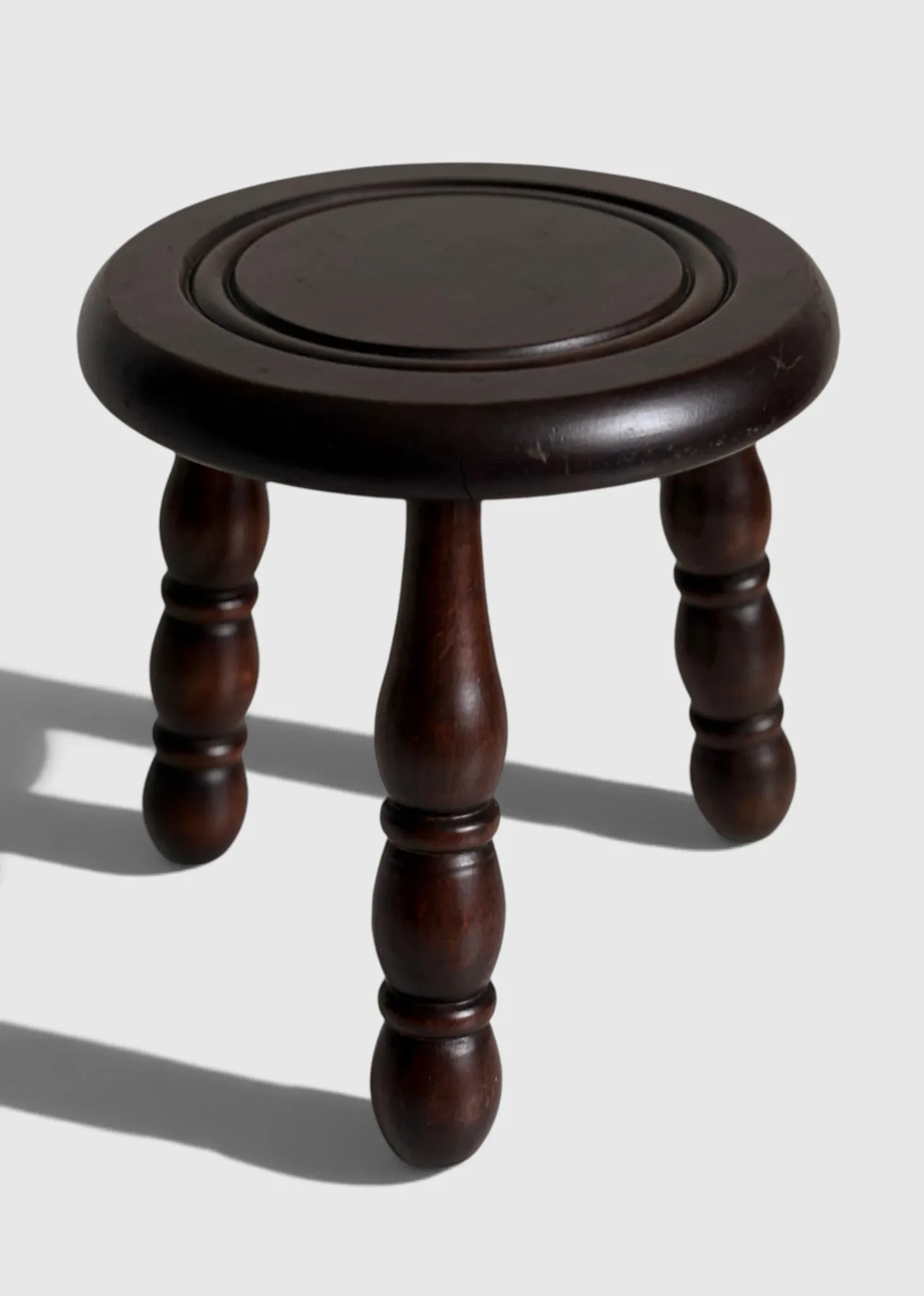 French Art Deco Tripod Stool in Chestnut, Attributed to Dudouyt, 1940s