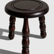 French Art Deco Tripod Stool in Chestnut, Attributed to Dudouyt, 1940s