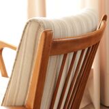 Scandinavian armchair in beige and white striped fabric