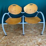 Iron and wood bench for 2 people