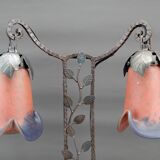 Two-headed wrought iron lamp by Muller, Art Deco, France, Circa 1920