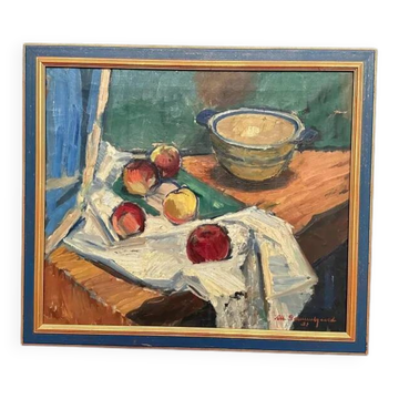 Huile sur toile originale danoise – "Nature morte" par Albert Gammelgaard (1897–1963) – Signée – 1931 – Vintage et encadrée