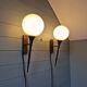 Pair of Art Deco wall sconces in brass and white opaline, 1930.