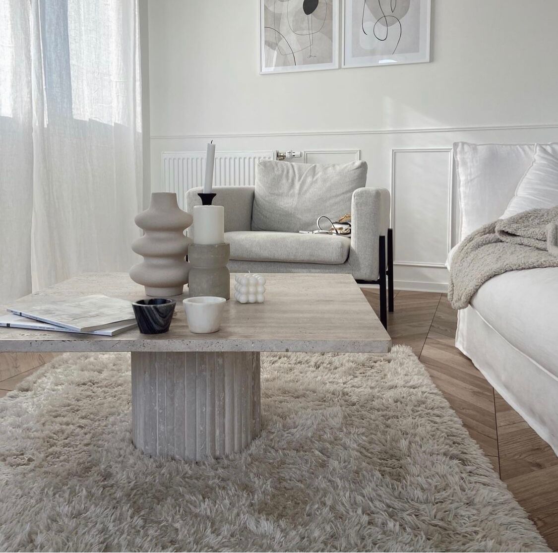 Natural travertine square Kalia coffee table 90x90