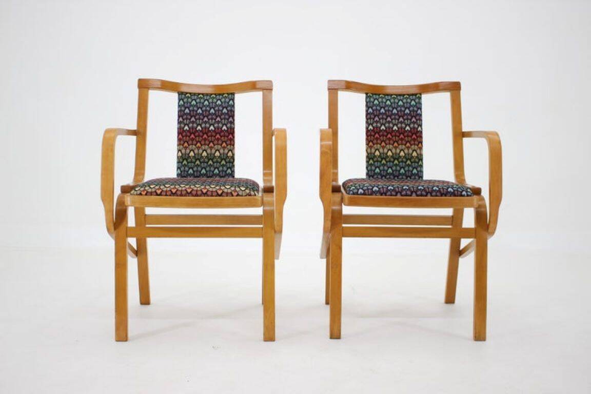 Set of Two Rare 1970s Czechoslovakian Bentwood Armchairs by TON in Colorful