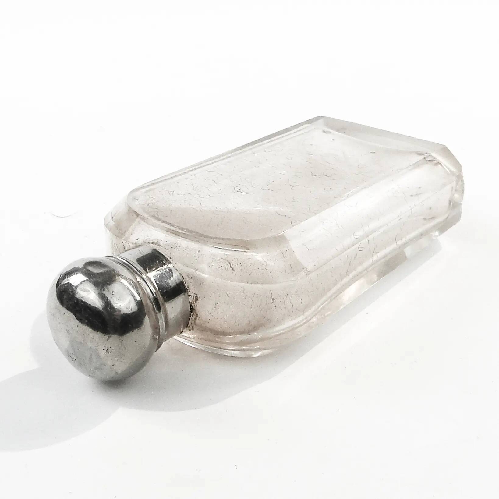 Art Deco hip flask, crystal, France, 1930s