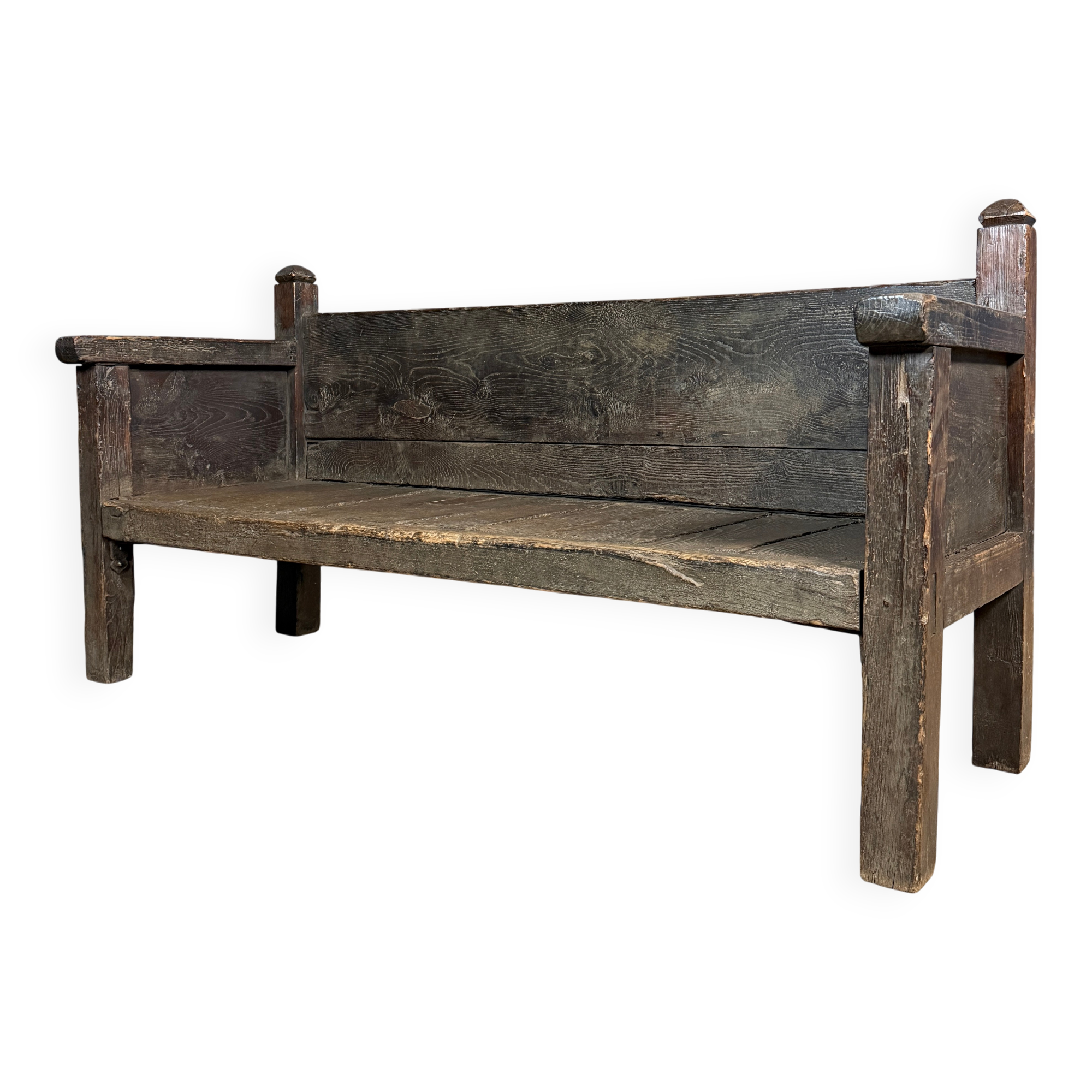 Antique Spanish chestnut wood bench from the 18th century